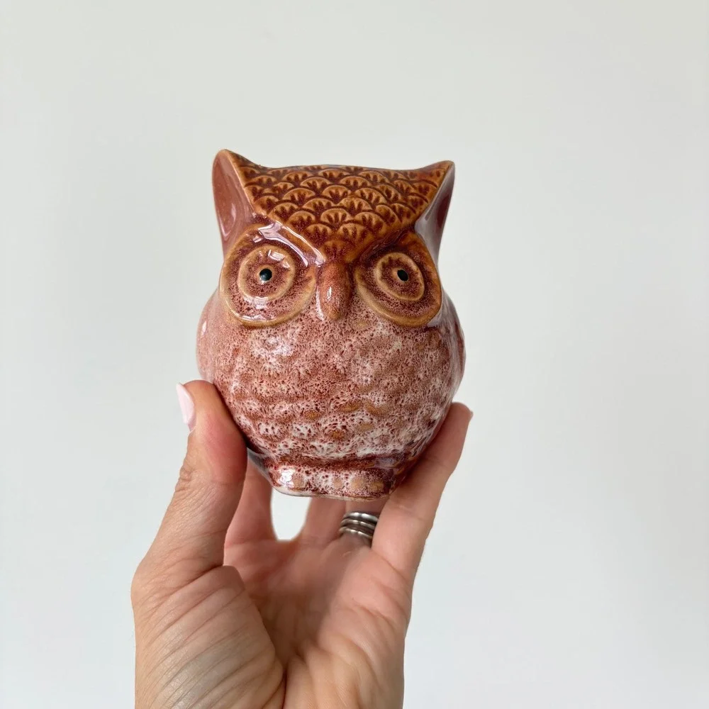 Ceramic Owl Vase and Greenbrier Owl Figurine Set